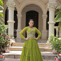 Refreshing Green Bandhani Print Faux Georgette Lehenga Choli with Mirror Work