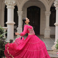 Vibrant Rani Pink Bandhani Print Faux Georgette Lehenga Choli with Mirror Work