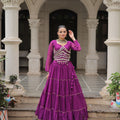 Wonderful Purple Bandhani Print Faux Georgette Lehenga Choli with Mirror Work