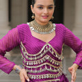Wonderful Purple Bandhani Print Faux Georgette Lehenga Choli with Mirror Work