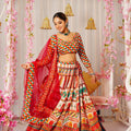 Elegant Multicolor Bandhani Printed Lehenga Choli with Red Dupatta