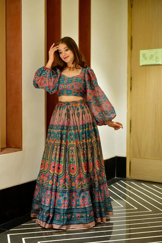 Stylish Multicolor Gujarati Embroidered Navratri Chaniya Choli with Dupatta