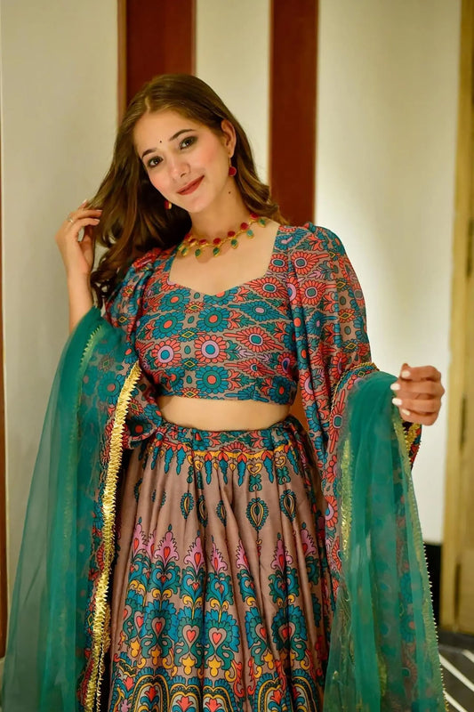 Stylish Multicolor Gujarati Embroidered Navratri Chaniya Choli with Dupatta
