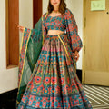 Stunning Green Multicolor Gujarati Embroidered Navratri Chaniya Choli with Dupatta