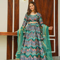 Stunning Green Multicolor Gujarati Embroidered Navratri Chaniya Choli with Dupatta