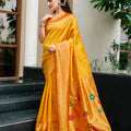 Elegant Yellow Silk Saree Peacock Motifs Traditional Festive Wear