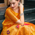 Elegant Yellow Silk Saree Peacock Motifs Traditional Festive Wear