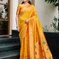 Elegant Yellow Silk Saree Peacock Motifs Traditional Festive Wear