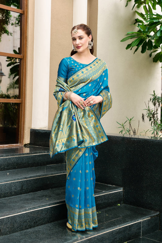 Elegant Blue Silk Saree  Traditional Festive Wear