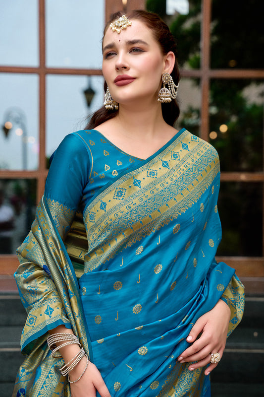 Elegant Blue Silk Saree  Traditional Festive Wear