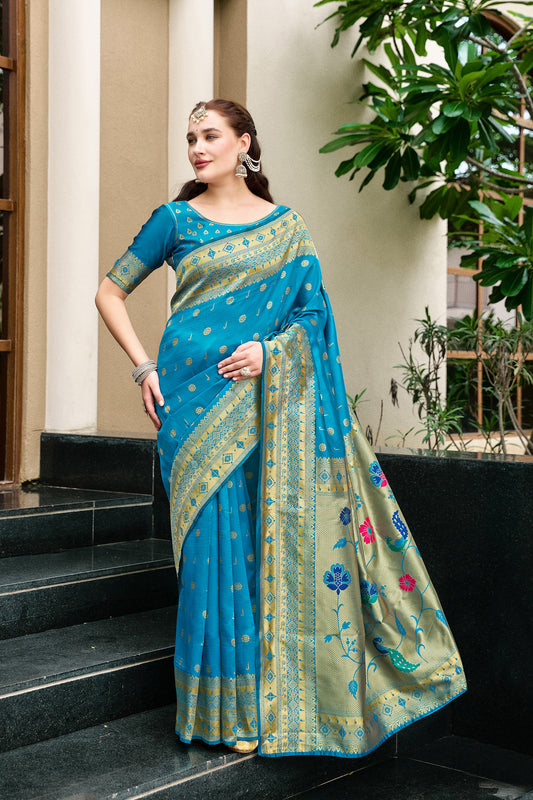 Elegant Blue Silk Saree  Traditional Festive Wear