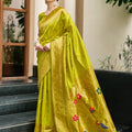 Parrot Green Silk Saree Peacock Floral Pallu Traditional Festive Wear