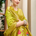 Parrot Green Silk Saree Peacock Floral Pallu Traditional Festive Wear