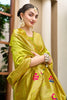 Parrot Green Silk Saree Peacock Floral Pallu Traditional Festive Wear