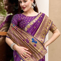 Royal Purple Silk Saree Peacock Floral Pallu Traditional Festive Wear