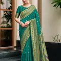 Green Silk Saree Peacock Floral Pallu Traditional Festive Wear