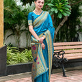 Elegant Blue Silk Saree Peacock Pallu Festive Wear
