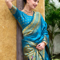Elegant Blue Silk Saree Floral Festive Wear