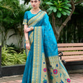 Elegant Blue Silk Saree Floral Festive Wear