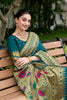 Teal Green Silk Saree Pallu Floral Pallu Festive Wear
