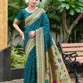 Teal Green Silk Saree Pallu Floral Pallu Festive Wear