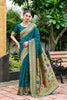 Teal Green Silk Saree Pallu Floral Pallu Festive Wear