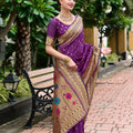 Elegant Purple Banarasi Silk Saree Floral Design
