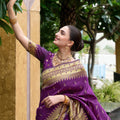 Elegant Purple Banarasi Silk Saree Floral Design