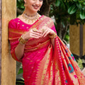 Stunning Pink Banarasi Silk Saree Floral Pallu Design