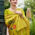 Graceful Green Banarasi Silk Saree Colorful Floral Pallu