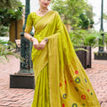 Graceful Green Banarasi Silk Saree Colorful Floral Pallu
