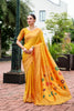 Traditional Yellow Banarasi Silk Saree Colorful Floral Pallu