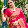 Designer Pink Banarasi Silk Saree Floral Pallu