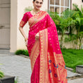 Designer Pink Banarasi Silk Saree Floral Pallu