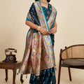 Teal Blue Banarasi Silk Saree with Multicolor Designer Pallu Festive Wear