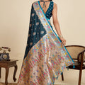 Teal Blue Banarasi Silk Saree with Multicolor Designer Pallu Festive Wear