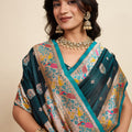 Teal Green Banarasi Silk Saree Multicolor Contrast Pallu Festive Wear