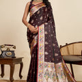 Maroon Banarasi Silk Saree Multicolor Floral Pallu Party Wear