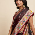 Maroon Banarasi Silk Saree Multicolor Floral Pallu Party Wear