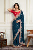 Teal Blue Saree with Red Blouse Designer Party Wear Silk Saree