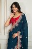 Teal Blue Saree with Red Blouse Designer Party Wear Silk Saree
