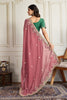Dusty Pink Saree with Green Blouse Designer Party Wear Silk Saree
