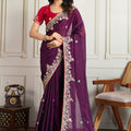 Purple Saree with Red Blouse Designer Party Wear Silk Saree