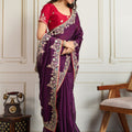 Purple Saree with Red Blouse Designer Party Wear Silk Saree