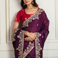 Purple Saree with Red Blouse Designer Party Wear Silk Saree