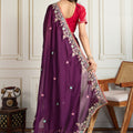 Purple Saree with Red Blouse Designer Party Wear Silk Saree