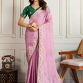 Light Pink Saree with Green Blouse Designer Party Wear Silk Saree