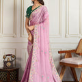 Light Pink Saree with Green Blouse Designer Party Wear Silk Saree