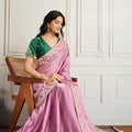 Light Pink Saree with Green Blouse Designer Party Wear Silk Saree