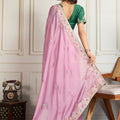 Light Pink Saree with Green Blouse Designer Party Wear Silk Saree